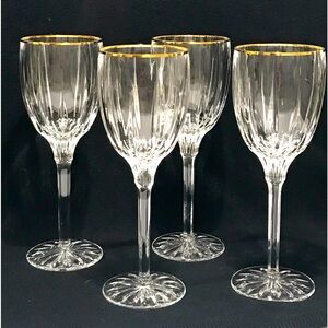 Vintage Gorham Crystal Sandance Gold Pattern Set of 4 Wine Glasses 8.5”